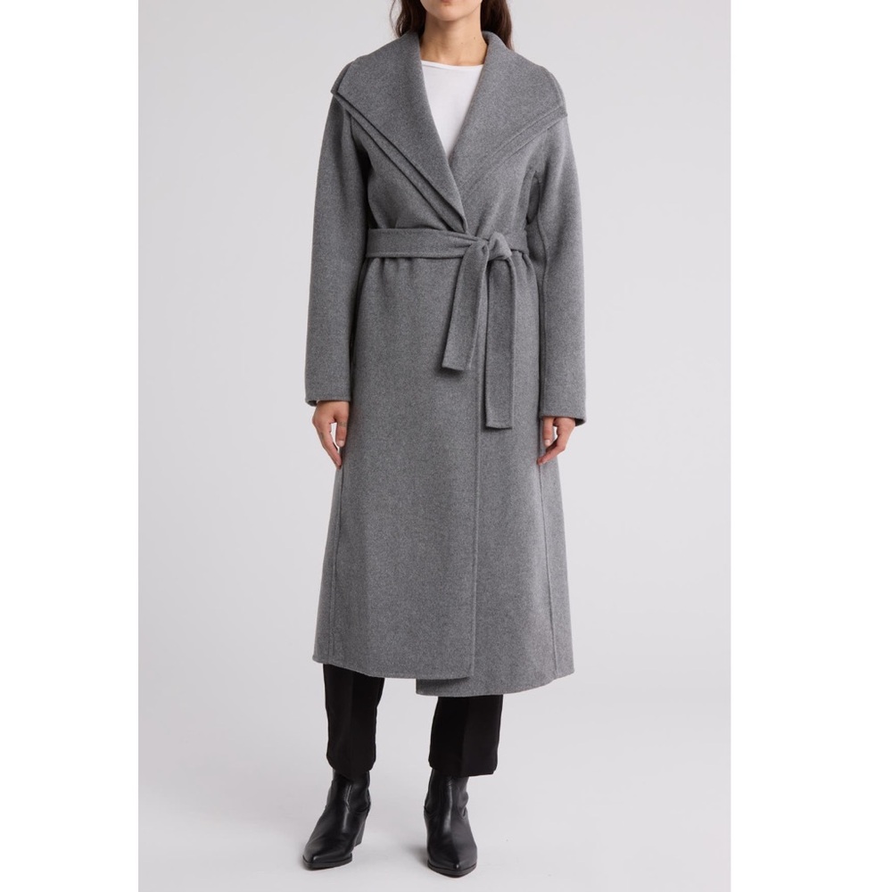 Tahari Elliot Wool Blend Long Coat In Ash Color - Size Large - Reemoly
